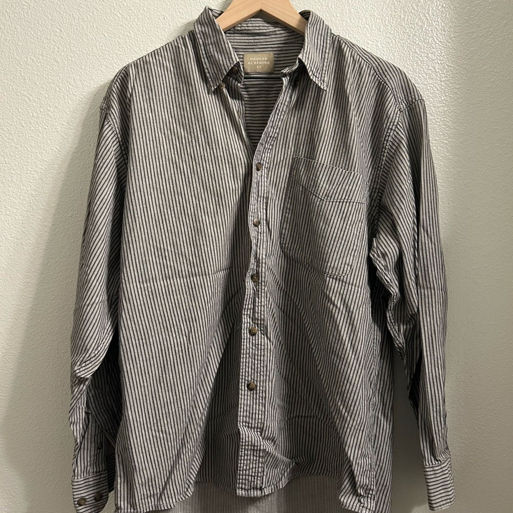 Gray Striped Haggar Clothing Co Button Down
